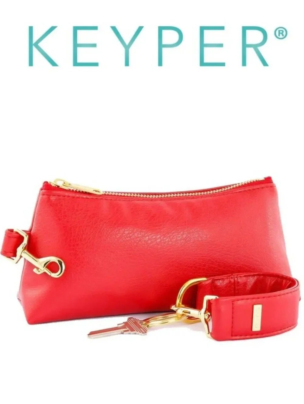 KEYPER Luxe Red Vegan Leather 2- Piece Wristlet Set with Gold Hardware